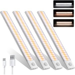 Bewegingsmelder lampen voor binnen - LED draadloos - keukenkast trap onder meubels oplaadbaar - USB kastverlichting - binnenverlichting 60 leds 30 cm