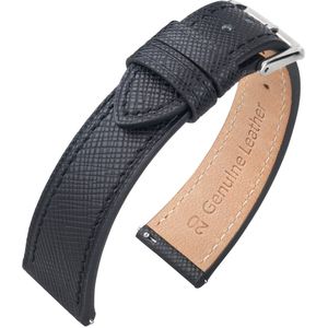 Saffiano Kalfslederen Horlogebandje Zwart - Makkelijk Zelf te Monteren - 20mm