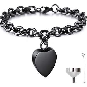 Luxe As Armband - 20 CM - Met Ashanger - Voor As, Haren of Parfum - Assieraad - Gedenksieraad - Urn - Incl. As vuller en Opbergzakje - Black Heart