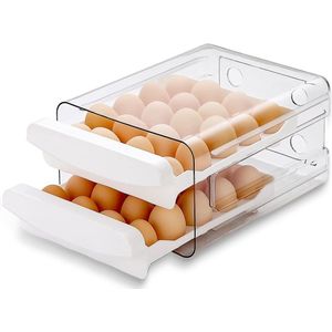 Eierhouder voor koelkast, 40 roosters/2 lagen eierhouder voor koelkast, eierlade voor koelkast, opbergdoos voor verse eieren, voor koelkast, eierrek (1 stuk)