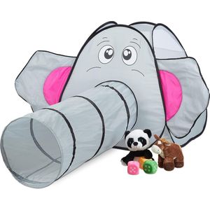 Speeltent Elephant Pop Up Play Tent with Tunnel Indoor Outdoor HBD 92x155x200cm Grey