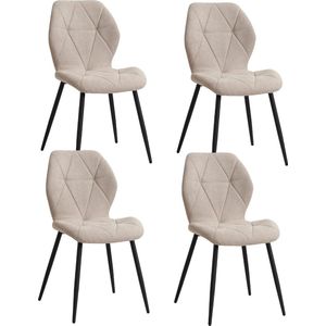 Set van 4 Eetkamerstoelen - Beige Gestoffeerd Linnen - Gewatteerd Metalen Poten - Vloerbeschermers - Voor Eetkamer, Balkon, Restaurant - 42x48x86 cm