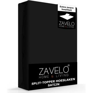Zavelo Splittopper Hoeslaken Satijn Zwart - Lits-jumeaux (180x220 cm) - 100% Katoensatijn - Soepel & Zacht - Perfecte Pasvorm
