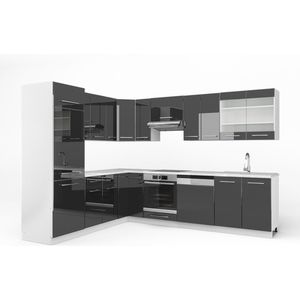 Vicco Fame-Line Hoekkeuken – 287 x 60 cm , WB Marmer Antraciet hoogglans/wit , WB Marmer