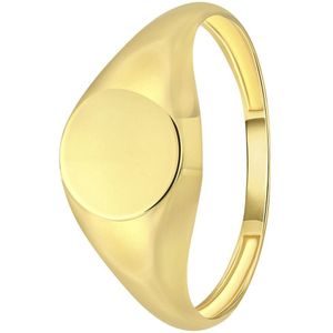 Lucardi Dames Zegelring rond - Ring - Cadeau voor vrouwen - 14 Karaat Goud - Geelgoud