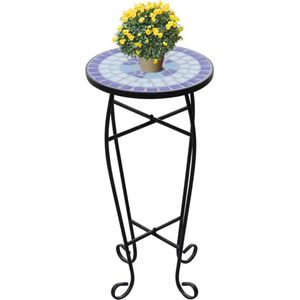 The Living Store Mozaïeken Plantentafel - Diameter 30 cm - Weerbestendig - Blauw en Wit