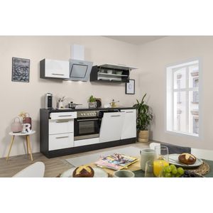 Goedkope keuken 220  cm - complete keuken met apparatuur Amanda  - Eiken/Wit - soft close - keramische kookplaat - vaatwasser - afzuigkap - oven  - spoelbak