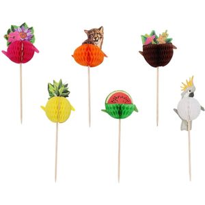 Cocktailprikkers Fruit - Multicolor - Karton / Hout - 9 cm - 24 stuks - Zonnen - Zomer - Lente - Decoratie