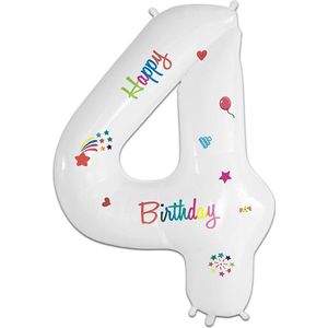 LUQ - Cijfer Ballonnen - Cijfer Ballon 4 Jaar Happy Birthday Groot - Helium Verjaardag Versiering Feestversiering Folieballon
