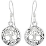 Oorbellen 925 zilver | Hangers | Zilveren oorhangers, tree of life met sierlijke bewerkingen en hartjes
