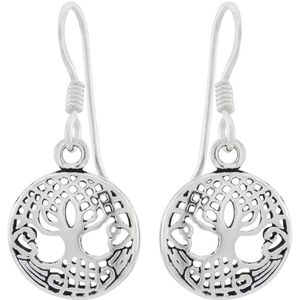 Oorbellen 925 zilver | Hangers | Zilveren oorhangers, tree of life met sierlijke bewerkingen en hartjes