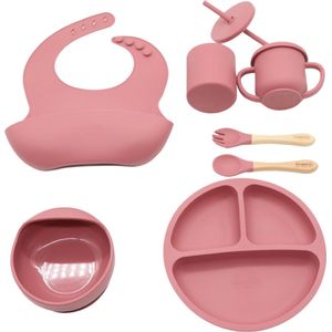 Deugenietje - Kinderservies - Complete Set- 9 Delig - Baby en Peuter- Siliconen - Oud Roze