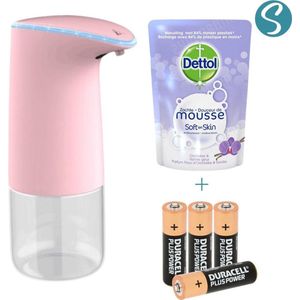 Soopz Bright Pink Vivid met Dettol & Batterijen - Automatische zeepdispenser - Met Vanille & Orchidee zeep - No touch - Wit - Zeepdispenser met sensor - 450ml - Zeeppompje