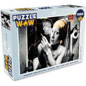Puzzel Marmerlook - Meisje met de parel - Sigaretten - Toilet - Goud - Kunst - Oude meesters - Legpuzzel - Puzzel 1000 stukjes volwassenen