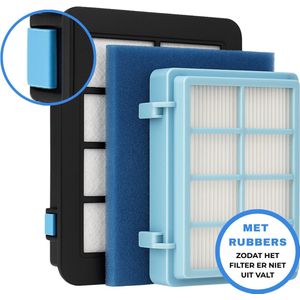 JC's ® - Filter set geschikt voor Philips PowerPro Compact and Power Pro Active en City filterset Stofzuiger FC8010/02 FC8010/01 HEPA allergie - Rubberen houders