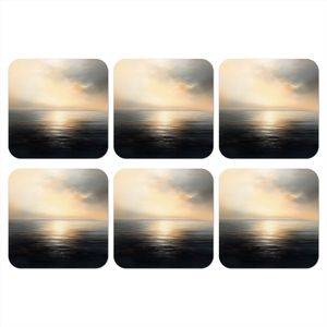 Onderzetters voor glazen - Zon - Horizon - Zee - 10x10 cm - Glasonderzetters - 6 stuks