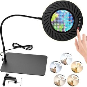 Loeplamp met LED Verlichting - Staande & Bureaulamp met Vergrootglas, Oplaadbare Looplamp met Tafelklem & Rolstatief - Ideaal als Leeslamp, Werklamp & Hobbylamp - 10x Vergrootglas - 144 LEDs - 9 Helderheidsniveaus - 5 Kleurtemperaturen - Zwart