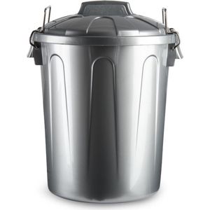 Kunststof afvalemmers/vuilnisemmers zilver 21 liter met deksel - Vuilnisbakken/prullenbakken - Kantoor/keuken
