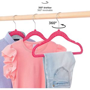 MONT 50-PACK Fluwelen Hangers Voor Kinderen - Velvet Kleerhangers Kind, Ruimtebesparende Baby Hangers, Roze Geprint