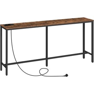 Console Tafel met Oplaadstation, 160 cm Smalle Bank Tafel, Industriële Hal Tafel met USB-Poorten, Bijzettafel voor Entree, Gang, Foyer, Woonkamer, Vintage Bruin