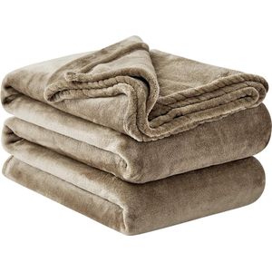 Fleecedeken voor bank - 220 x 240 cm - taupe - deken - groot formaat - bankovertrek - 220 x 240 cm - flanel - voor 2 personen - zacht en warm