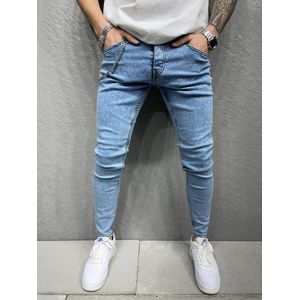 Mannen Stretchy Ripped Skinny Biker Borduurwerk Cartoon Print Jeans Vernietigd Hole Slim Fit Denim Hoge Kwaliteit Hip Hop Zwarte Jeans - W30