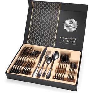 RVS Bestekset 24-delig - Luxe Familieset - Zwart