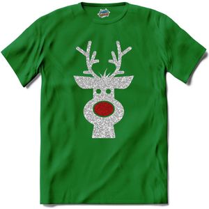 Kerst rendier buddy glitter - T-Shirt - Meisjes - Kelly Groen - Maat 12 jaar
