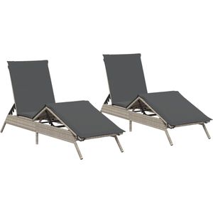 vidaXL Ligstoelen 2 st met kussen lichtgrijs Ligbed - Ligbedden - Tuinstoel - Tuinmeubel