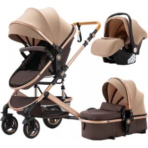 Happyment 3 in 1 Kinderwagen - Buggy - Wandelwagen Baby - Reisbuggy - Reis Buggy - Plooibuggy - Beige