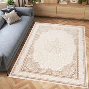 Tapiso Hera Vloerkleed Creme Oriental Frame Woonkamer Slaapkamer Tapijt Maat- 160x230