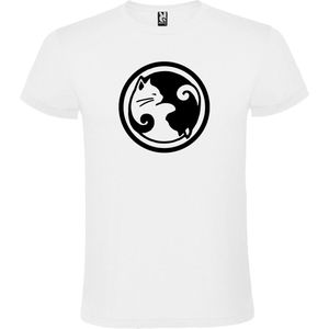 Wit  T shirt met  ""Ying Yang poezen"" print Zwart size M