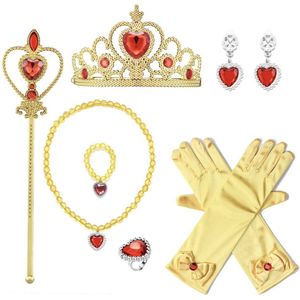 Speelgoed meisje - Verjaardag meisje - Het Betere Merk - Kroon - Tiara voor bij prinsessenjurk meisje - Geel - Toverstaf - Lange Handschoenen - Juwelen - Accessoires voor bij je kleed