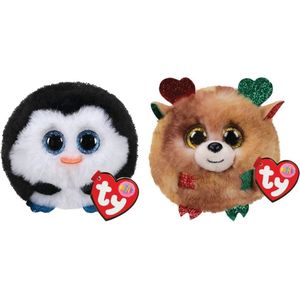 Ty - Knuffel - Teeny Puffies - Waddles Penguin & Christmas Reindeer