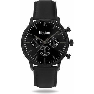 Elysian - Horloge Heren - Zwart - Leer - Waterdicht - Krasvrij Saffier - 43mm