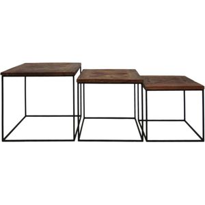 Salontafelset Austin - gerecycled Javahout/ijzer - set van 3 50x50x50cm