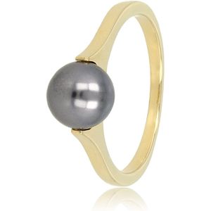 My Bendel Ring goudkleurig met grote zwarte parel - Goudkleurige aanschuifring met grote zwarte parel - Met luxe cadeauverpakking