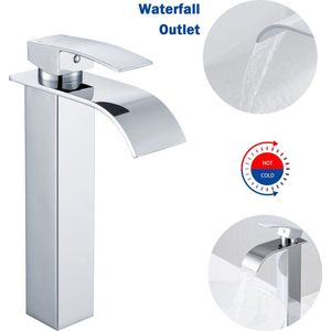 Auralum max Wastafelkraan Chroom - Badkamer Kraan - Waterfall Wastafelkraan - Chroom Badkamerkraan