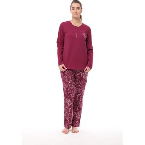 Pijadore - Grote Maten Dames Pyjama Set, Lange Mouwen, Kastanjebruin - 4XL