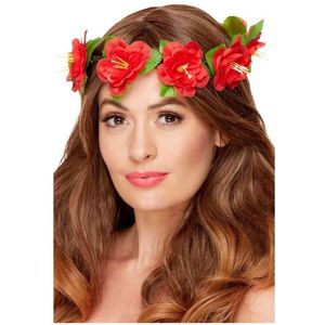 Smiffys - Hawaiian Flower Crown Kostuum Haarband - Rood