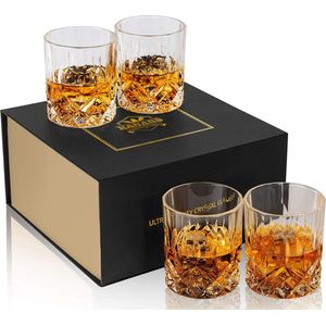 KANARS Whisky Glazen Set, Loodvrije Kristallen Whiskey Glas, Cadeau voor Vriend Hem Vader Echtgenoot Opa, Mooie Geschenkdoos, 300 ml, 4 Stuks