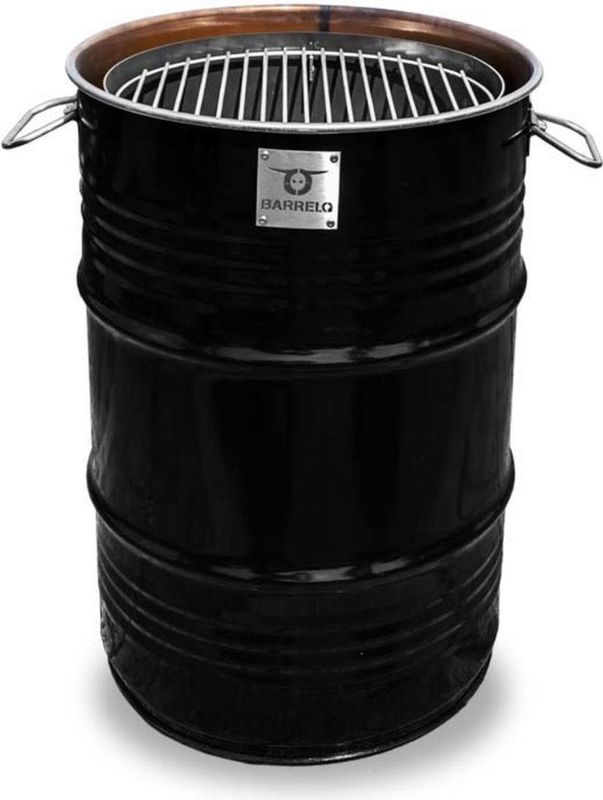 BarrelQ - Small industrieel houtskool Barbecue- BBQ vuurkorf en statafel in één 60L olievat zwart
