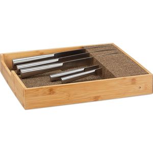 Relaxdays messenhouder hout - messenblok bamboe - lade-organizer - messen opbergen - kurk - XL