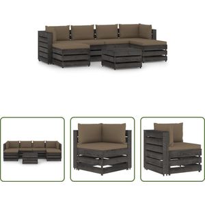 The Living Store Loungeset Pallet - 69x70x66 cm - Grenenhout - Taupe kussens