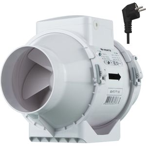 Buisventilator TT Ø 100mm - Met aansluitsnoer + stekker - 187 m³/h - Inline