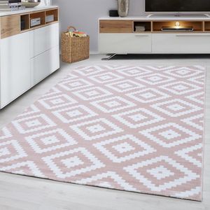 Flycarpets Marlon Vloerkleed Boho - Laagpolig - Roze / Wit - 160x230 cm