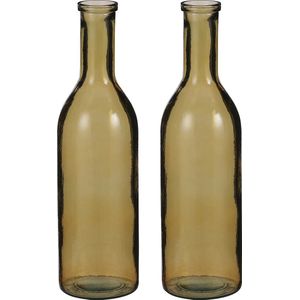 Set van 2x stuks transparante/okergele fles vaas/vazen van eco glas 15 x 50 cm - Rioja - Woonaccessoires/woondecoraties - Glazen bloemenvaas - Flesvaas/flesvazen