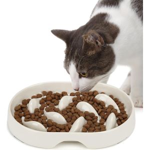 Anti-schrokbak voor katten en kleine honden, slow feeder, kat, antislip, langzaam eten hond met hoge rand tegen uitvallen (19 x 14 cm, wit)