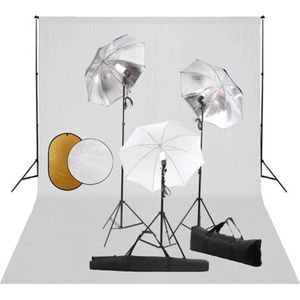 vidaXL - Fotostudioset - met - lampen, - paraplu's, - achtergrond - en - reflector