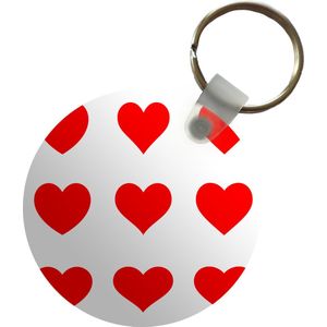 Sleutelhanger - Een illustratie met negen rode hartjes - Plastic - Rond - Uitdeelcadeautjes
